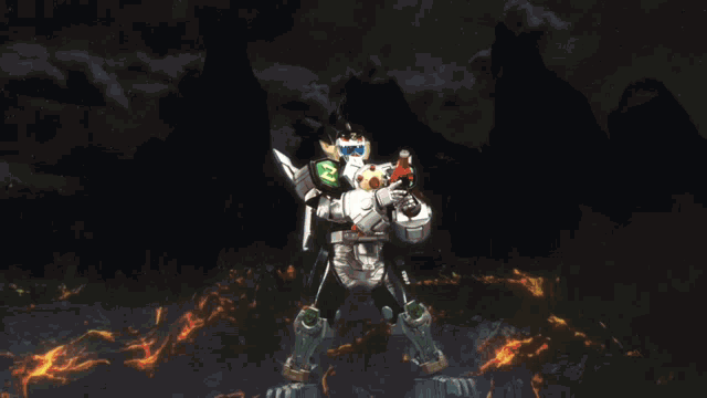 a robot with a green light around his head