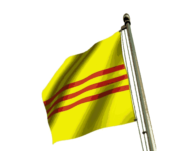 a yellow flag with red stripes is flying on a pole