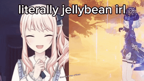 a picture of a girl with the words literally jellybean irl on it