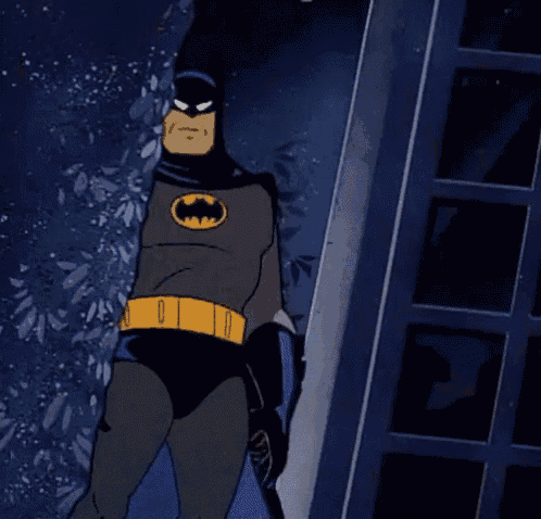 a cartoon of batman standing next to a door
