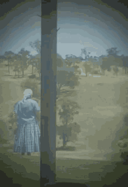 a woman in a plaid skirt stands in a field
