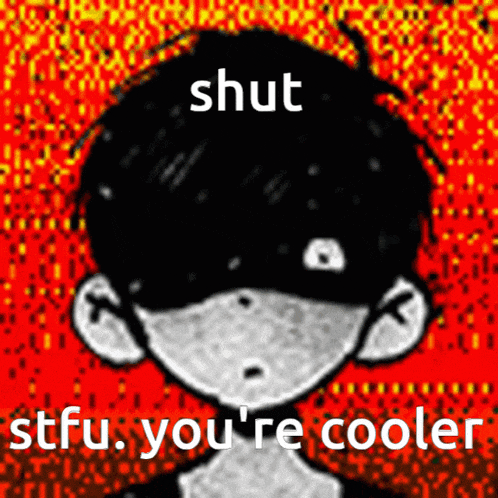a picture of a boy with the words shut stfu you 're cooler on it .