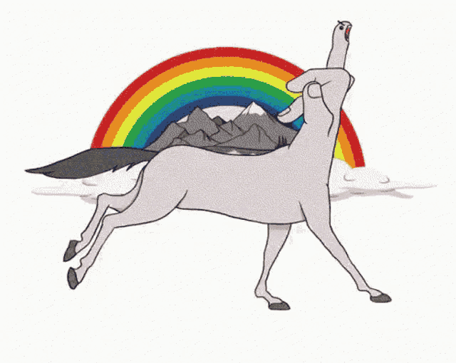 a drawing of a horse with a rainbow behind it