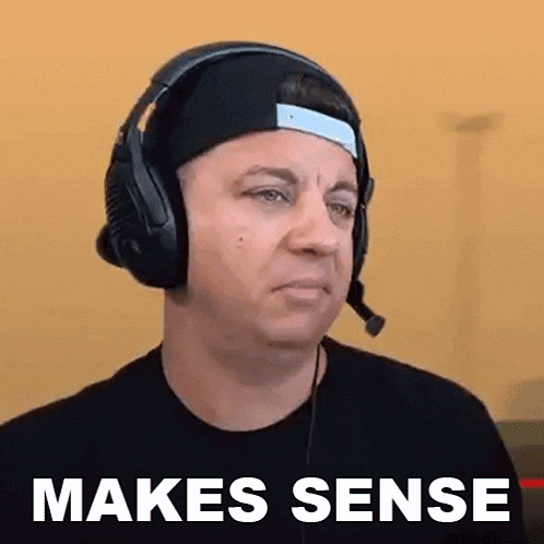a man wearing headphones and a hat with the words `` makes sense '' written on the bottom .