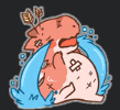 a cartoon drawing of a dinosaur with tears coming out of its eyes