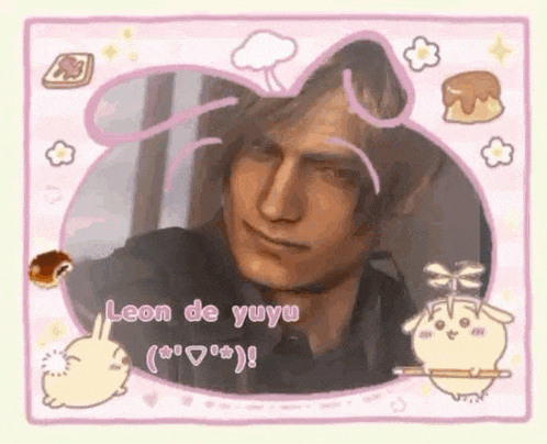 a picture of a man in a pink frame with a rabbit and flowers .