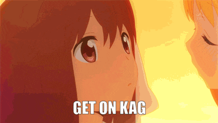 a picture of a girl with the words get on kag written below her