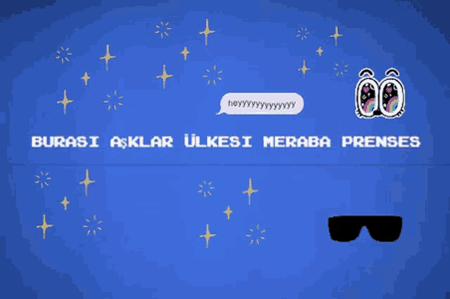 a blue background with a speech bubble that says hey yy yy yy yy yy yy