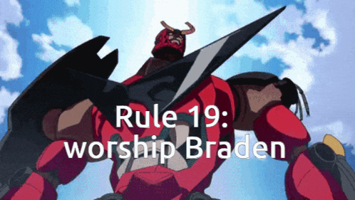 rule 19 : worship braden is displayed on a robot