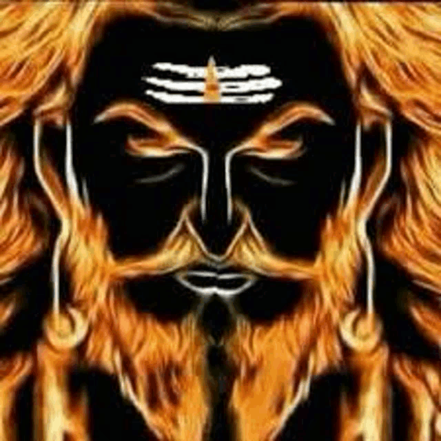 it is a painting of a man with a beard and a symbol on his face .