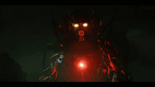 a dark background with a red glowing object