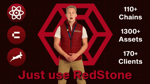 a man wearing a red vest with the words just use redstone on the bottom right