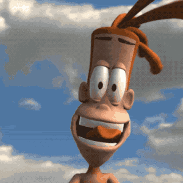 a close up of a cartoon character with a big smile