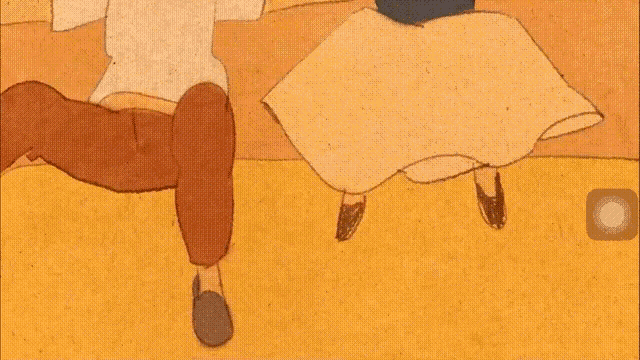 a cartoon of a boy and a girl sitting on a couch with their feet in the shape of a heart