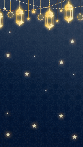 a woman 's face is surrounded by lanterns and stars with arabic writing on the bottom