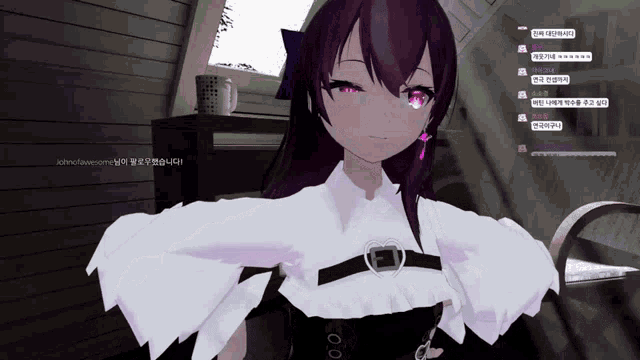 a video of a girl with purple hair is being played on a computer