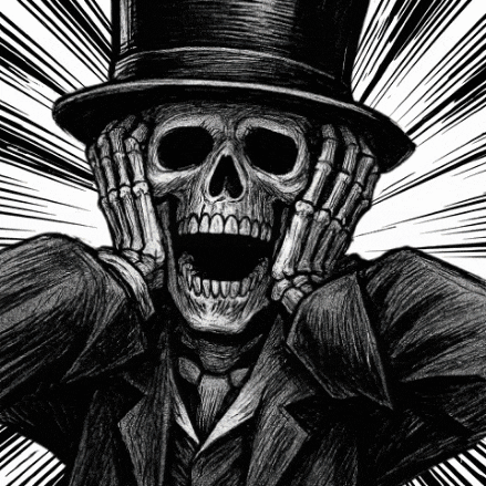 a black and white drawing of a skeleton in a top hat and suit .