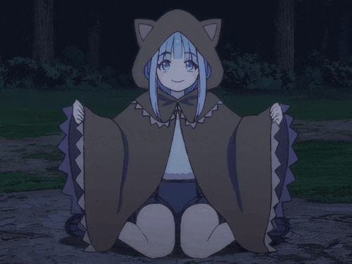 a girl with blue hair and a cat hood