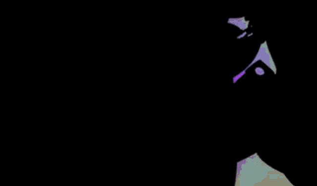 a purple background with a silhouette of a cartoon character