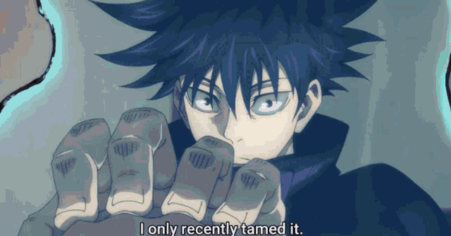 a cartoon character says " i only recently tamed it " at the bottom