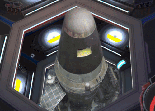 a computer generated image of a nuclear missile in a dark room