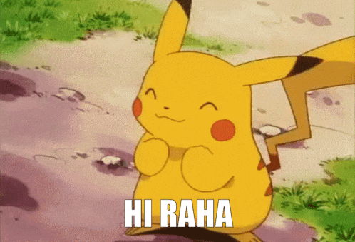 a pikachu says hi raha while standing on a path