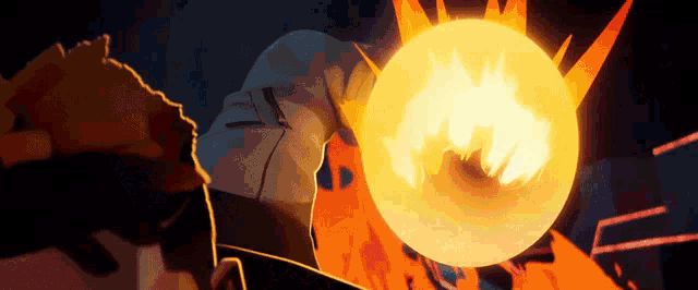 a cartoon of a man holding a glowing ball in his hand .