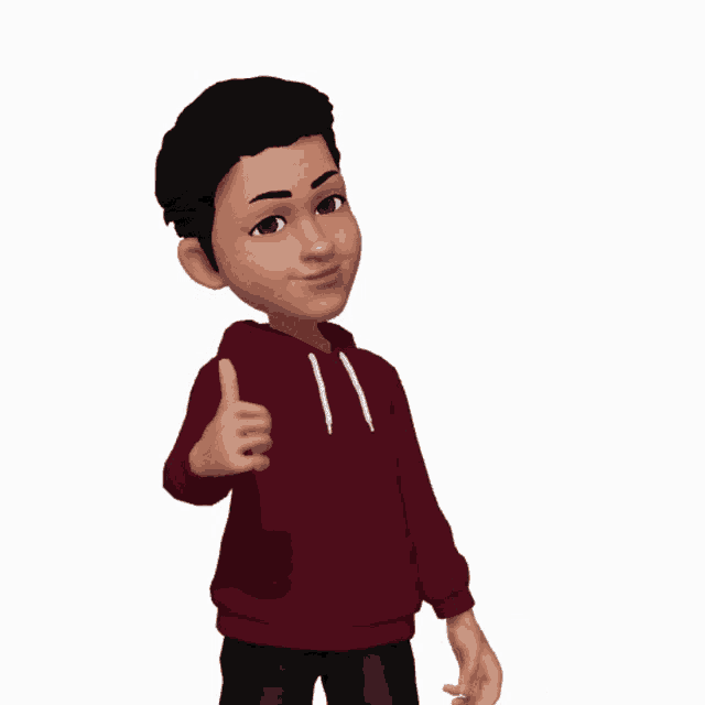 a cartoon character wearing a maroon hoodie is thinking