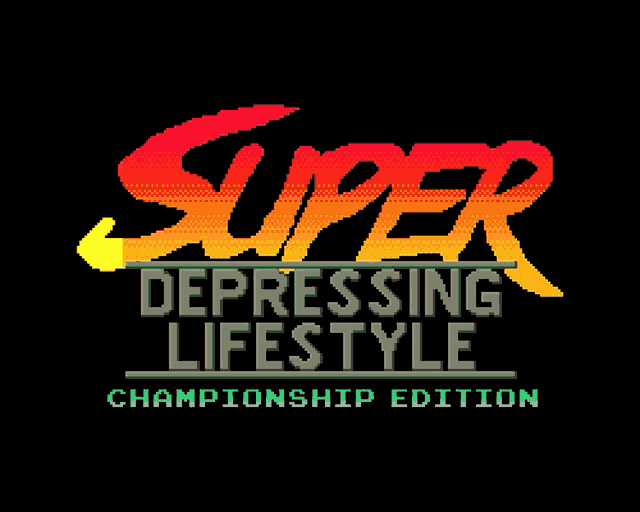 a logo for super depressing lifestyle championship edition on a black background