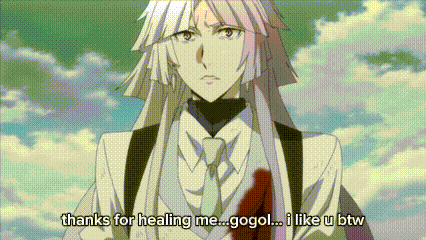 a man with long white hair is standing in front of a cloudy sky and talking to someone .