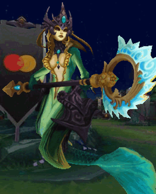 a pixel art of a mermaid with a sword