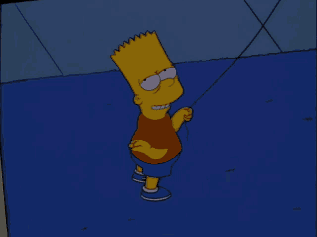 bart simpson from the simpsons is holding a string