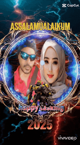 a picture of a man and a woman with the words happy tasking 2025 on the bottom