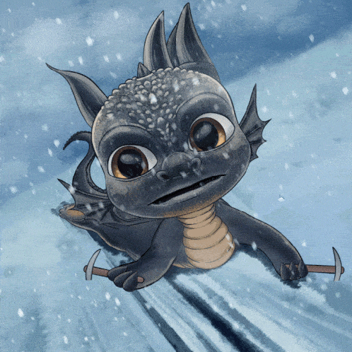 a cartoon drawing of a dragon flying through the air holding a hammer