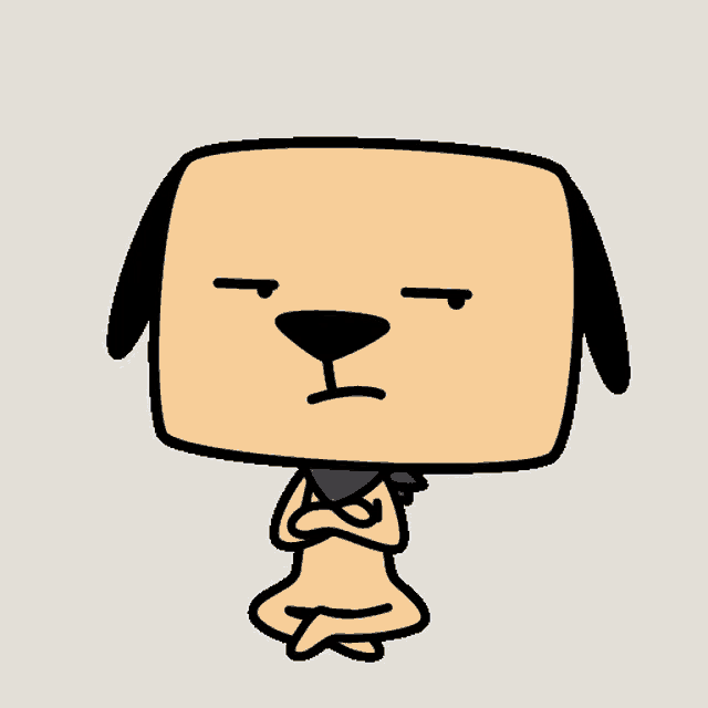 a cartoon dog with a square head and a blue scarf around his neck