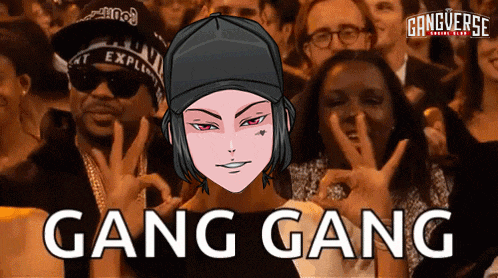 a group of people with gang gang written on the bottom of the image