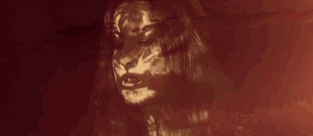 a close up of a woman 's face with a tiger 's head projected on it .