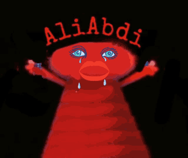 a red worm with blue eyes and the word aliabdi written on it