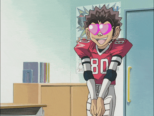a cartoon character wearing a red jersey with the number 80
