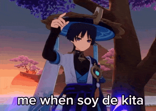 a cartoon character with the words me when soy de kita