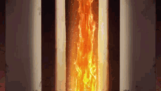 a fire is coming out of a cylinder in a dark room