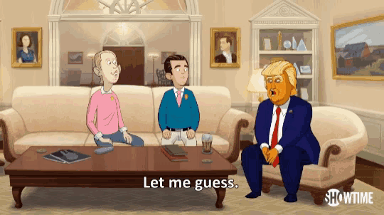 a cartoon of donald trump sitting on a couch