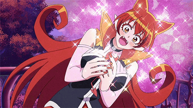 a red haired anime girl with a cat ear