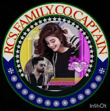 a picture of a man and a woman in a circle with the words rcs family co captain on it .