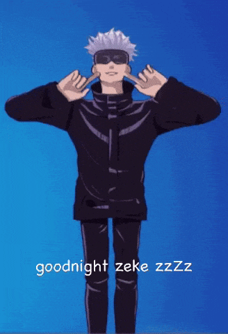 a man wearing sunglasses and a jacket says goodnight zeke zzz on a blue background