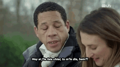 a man and a woman are talking and the man is saying hey si j'te fais chler tu m'le dia hein