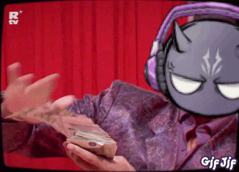 a gif of a man wearing headphones holding a bunch of money