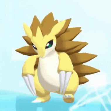 a yellow and white cartoon hedgehog is sitting on a blue surface .