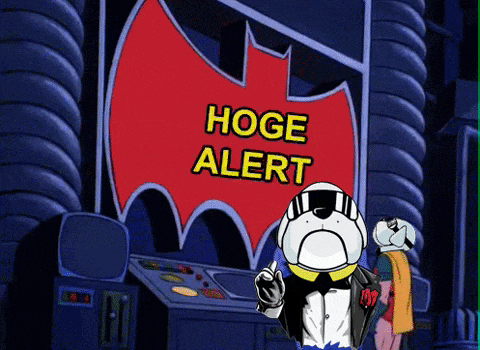 a cartoon character points to a sign that says " hoge alert "