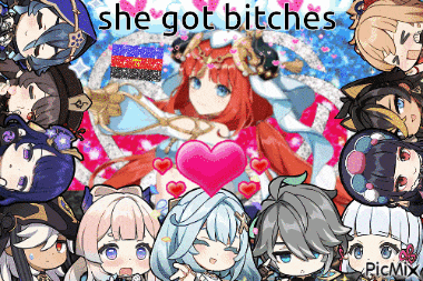 a group of anime characters with the words she got bitches written on the bottom